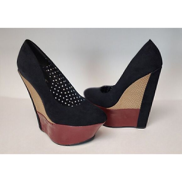 LIliana Colorblock Wedge Platform Shoes Size 6.5 Multicolor Black - Picture 6 of 9